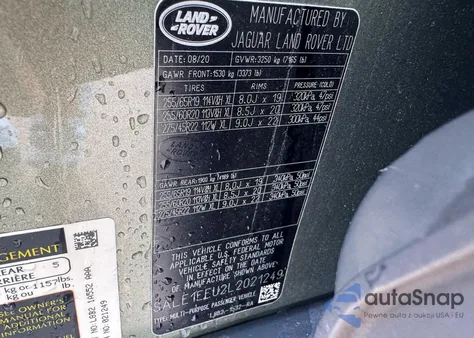 2020 Land Rover Defender 110 1St Edition z USA, uszkodzony, nr VIN SALE1EEU2L2021249